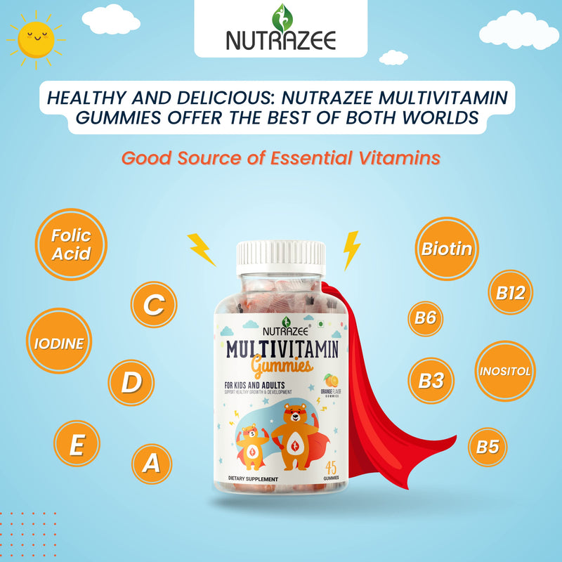 Nutrazee Multivitamin Gummies for Kids, Men & Women, Supplement With Biotin & Essential Vitamins For Healthy Growth, Development & Immunity, 45 Gummy Bears