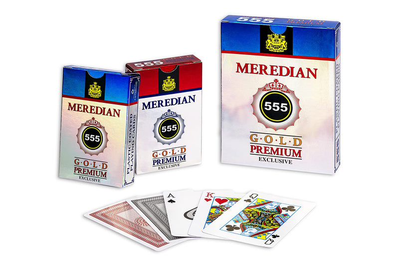 Meredian 555 Gold Premium Exclusive Meredian 555, Paper Playing Cards, Bridge Size, Regular Index, Red & Black, Pack of 2 for Adult