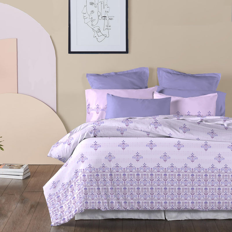 Trident Soft Comfort Bed in a Bag, Comforter with Bedsheet and Pillow Cover, 210 TC 100% Cotton 200 GSM Comforter, King Size Bedsheet Set with Comforter and Pillow Cover - Lilac Affair