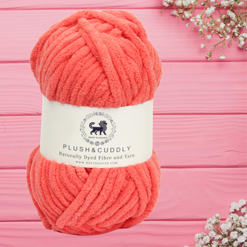 NESTNHAVEN, Wool, Plush & Cuddly, Chenille Yarn Supersoft Hand Knitting Wool Ball, (1 Ball/100 Gram Each) Ball Suitable for Craft, Babywear, Baby Blankets, 5 Bulky, Shade no - NNHB061 (Coral)