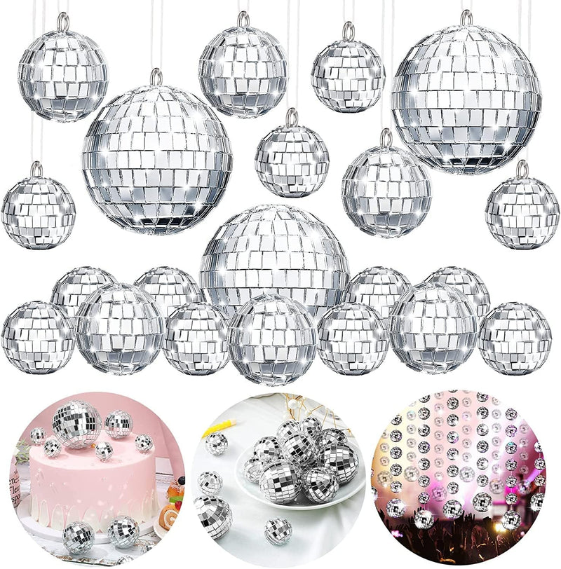 The Decor Affair Shimmering Delight: 15-Piece Hanging Mirror Set - Mix of 1.5", 2", and 3.2" Disco Ball Mirrors