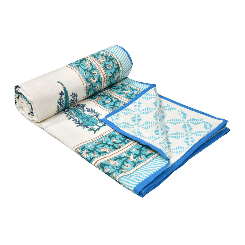 BLOCKS OF INDIA Hand Block Printed Cotton Summer Single Size Reversible Printed Malmal Dohar (Blue Buta)