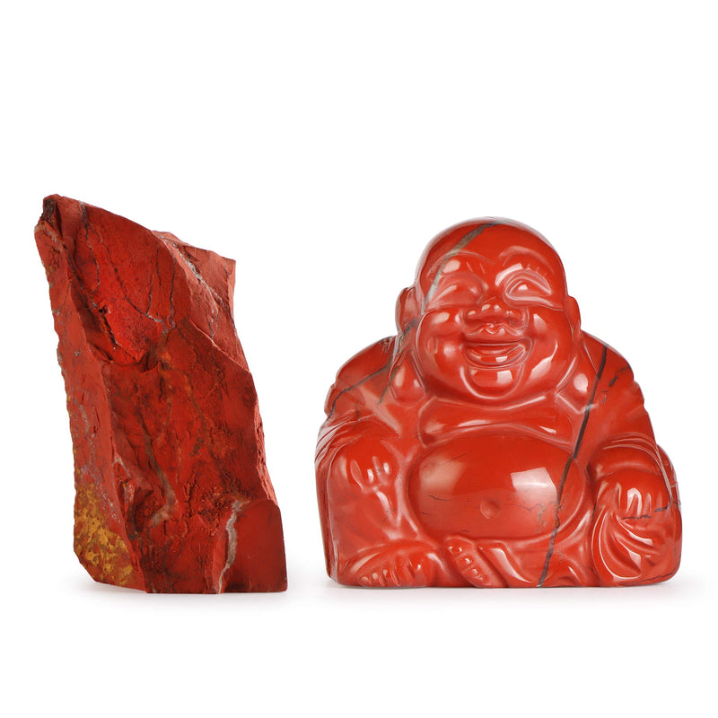 Artistone 2" Red Jasper Crystal Laughing Buddha, Healing Red Jasper Crystal Hand Carved Gemstone Crystal Buddha Statue Collection with Gift Box