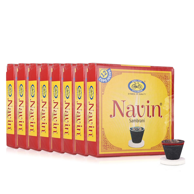 Cycle Pure Navin Sambrani Dhoop Cups for Pooja (96 pcs) | Havan Cups for Pooja, Home & Festivals | Natural Guggal/Loban Dhoop Original | Dhoop Cones | Pack of 8 (12 Cups/pack + 1 burner plate/pack)