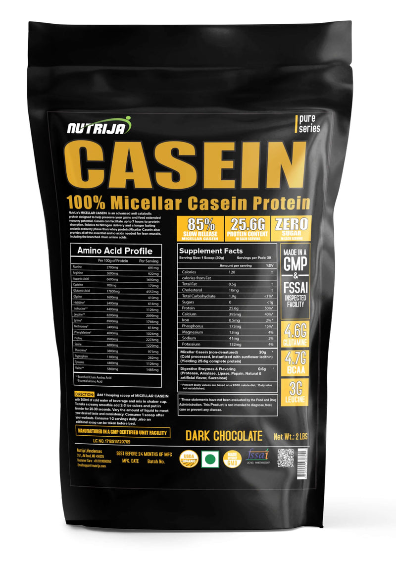 NutriJa Micellar Casein 85% - Slow Digesting Night Protein with Added Digestive Enzymes- (2LBS (Dark Chocolate))