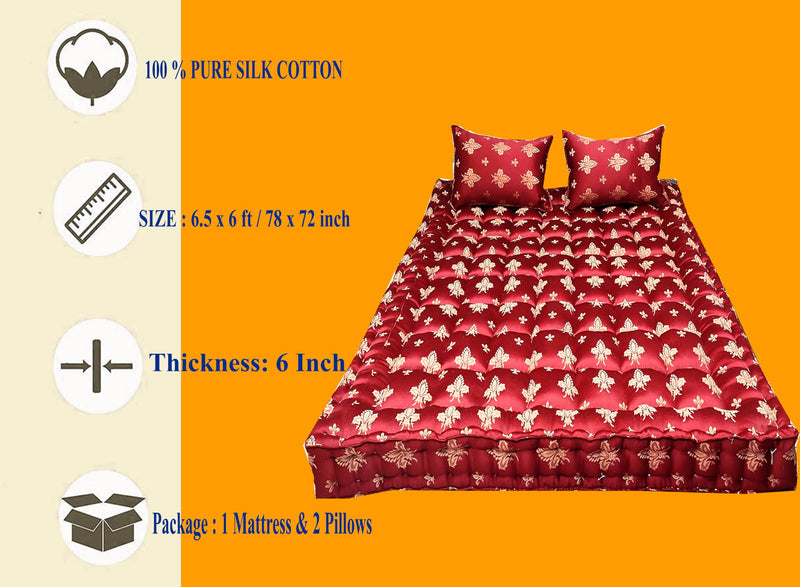 Ozone Mattress Organic Kapok Silk Cotton Ilavam Panju King Size Mattress,6.25 x 6 ft / 75 x 72 x 6 inch,Multicolour (King)