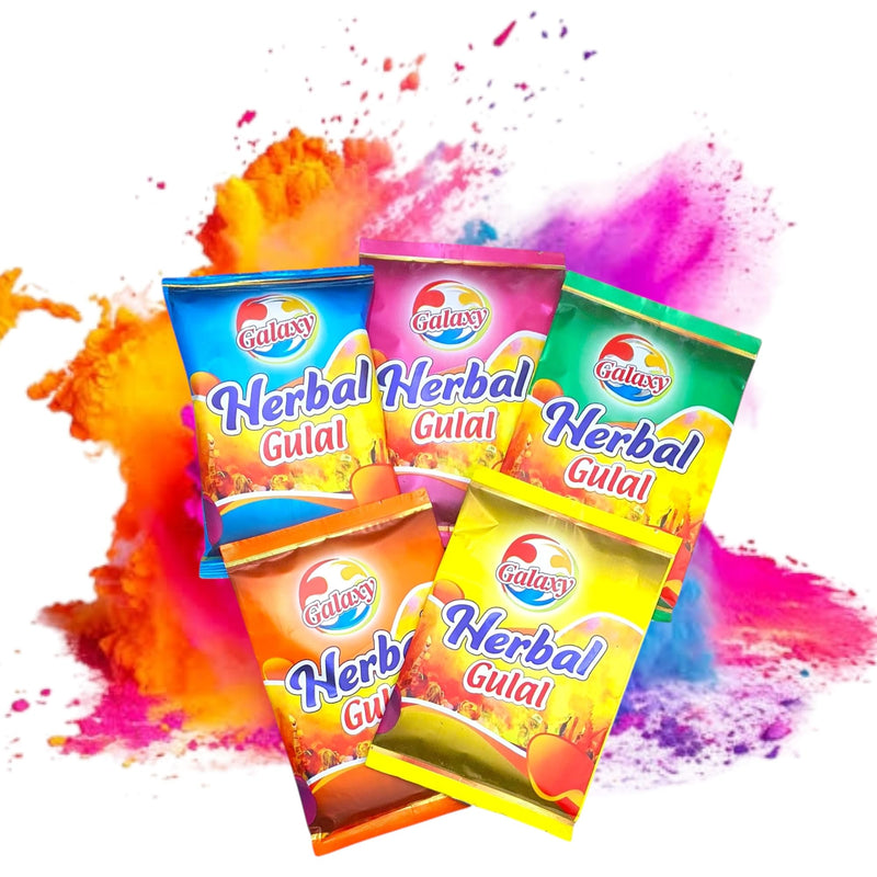 Gurjas Fancy Kitchen Natural Holi Colours Herbal Gulal; Holi Celebration Galaxy Herbal Gulal Holi Colours,Safe for Kids Pack of 5 Assorted Colours-(Multicolour)