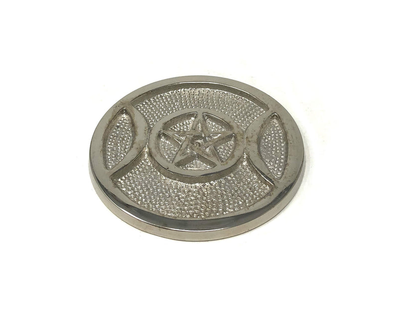 vrinda Aluminum Altar Plate 3.5" Triple Moon Pentacle