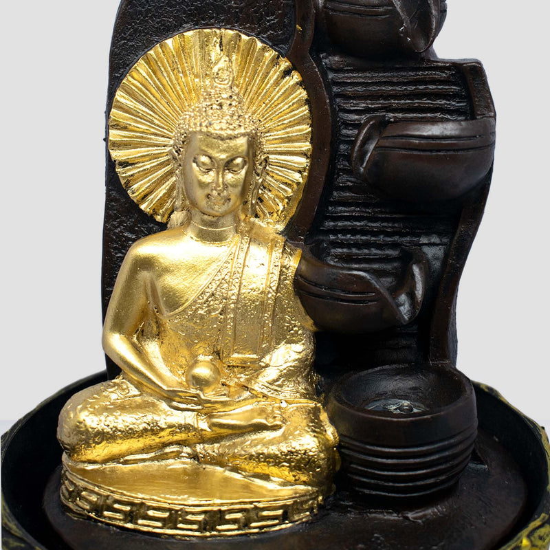 SPLICE Resin Buddha Water Fountain LED Light 4-Tier for Home Decor Showpiece