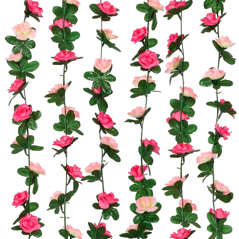 DearHouse 4 Pack Fake Rose Vine Flowers Plants Artificial Flower Hanging Rose Ivy Garland Home Wedding Party Office Garden Craft Art Décor Pink, 33 FT