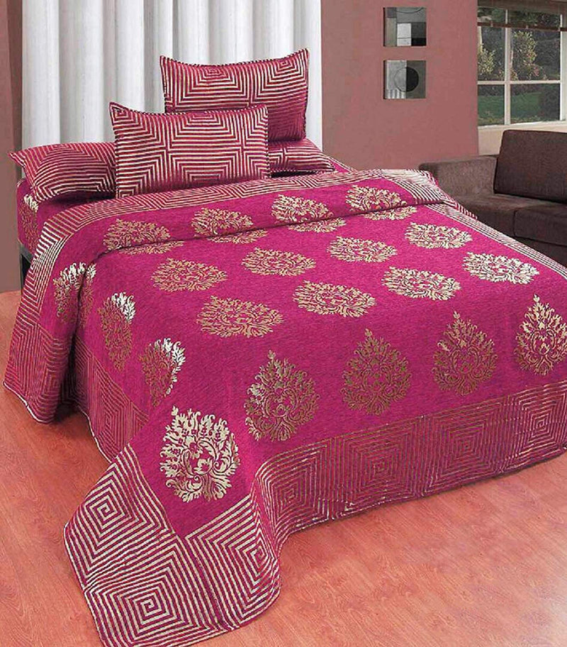 SpangleHomes Chenille 500 TC Bedsheet (Pink_King)