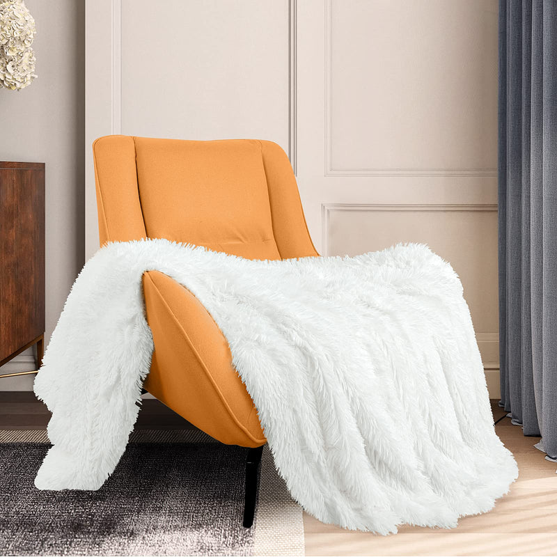 TOONOW Faux Fur Throw Blanket,50''x60'',Ultra Soft and Fluffy Blanket,Cozy Fuzzy Long Hair Shaggy Blanket,Plush Fleece Comfy Microfiber Lightweight Decorative Blanket for Couch Bed Sofa,Pure White