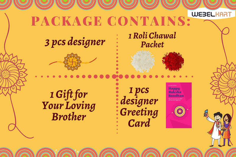 Webelkart Premium Combo of Rakhi Gift for Brother and Bhabhi and Kids with Meditating Buddha Statue Showpiece, Rakshabandhan Gifts for Bhai Sister - Fancy Rakhi with Meditating Buddha