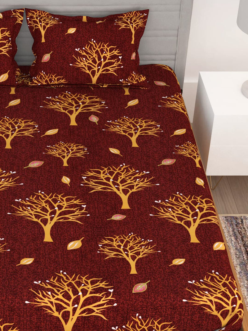 BEDSPUN Flora Collection Combo Pack of 2 Bedsheet for Double Bed with 4 Pillow Covers |150 TC Microfiber - | 225x220 cm - (Blue and Wine Red)