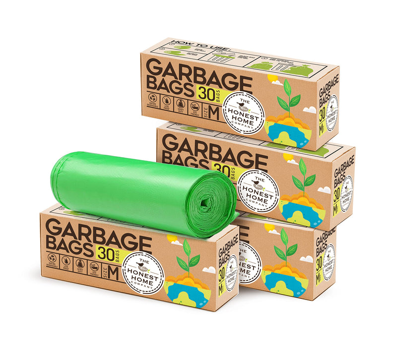 THE HONEST HOME COMPANY | Biodegradable Garbage Bags Medium Size | 120 Dustbin Bags | 30 Medium Bags/Roll | 19 X 21 Inches Trash Bags | Pack Of 4 Rolls - Green (As seen on Shark Tank)