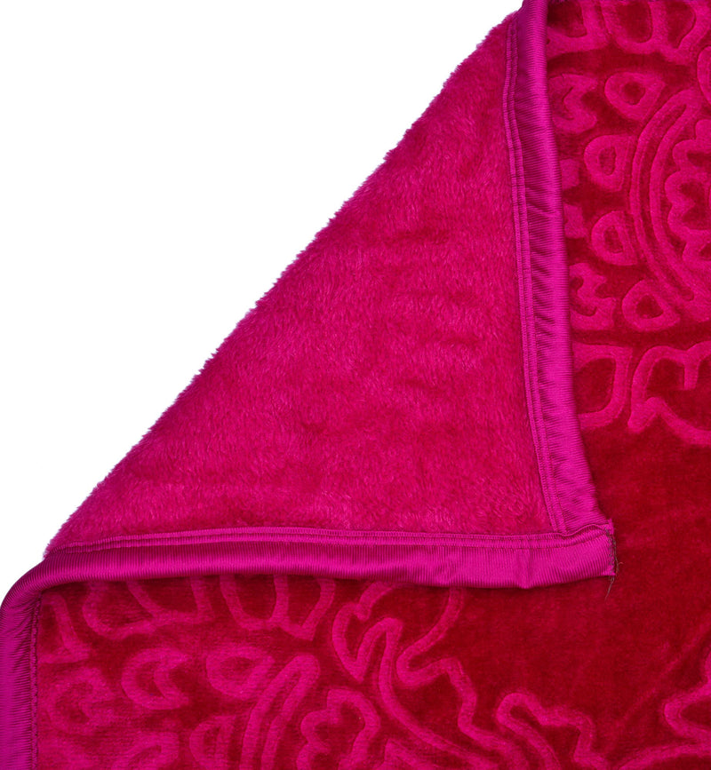 SPANGLE Floral Self Warm Soft Luxurious 360 TC Mink Single Bed Blanket (Magenta)