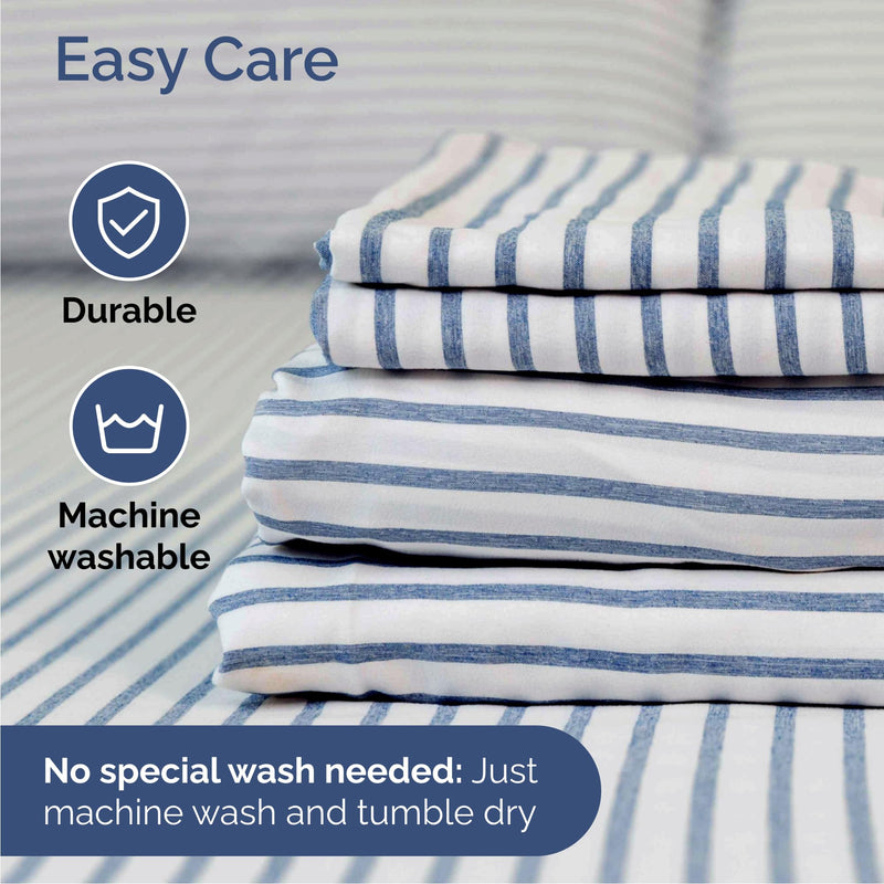 Cal King 4 Piece Sheet Set - Comfy Breathable & Cooling Sheets - Hotel Luxury Bed Sheets for Women & Men - Deep Pockets, Microfiber, Soft and Wrinkle Free Sheet - Blue Stripes Oeko-Tex Bed Sheet Set