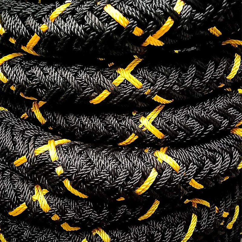 AZUKA® Professional Polydacron Hardcore Ultimate Fitness Strength Training Battle Rope 1.5inch 30ft Full kit (Black Yellow) + Free Surprise Poster Inside