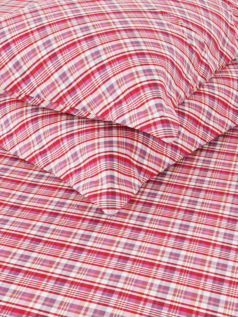 NAUTICA 100% Pure Cotton Double Bedsheet with 2 Pillow Covers -3pc Set (American Classics) Checks-red/Multi