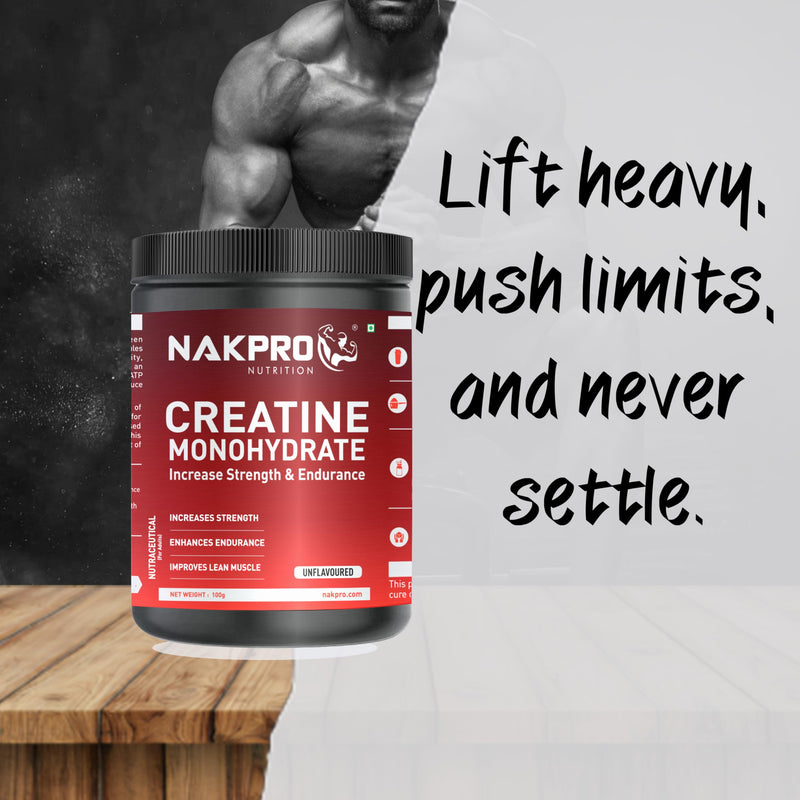 NAKPRO Micronized Creatine Monohydrate - JAR | Highest Grade, Fast Dissolving & Rapidly Absorbing Creatine helps Muscle Endurance & Recovery (100g, Unflavoured)