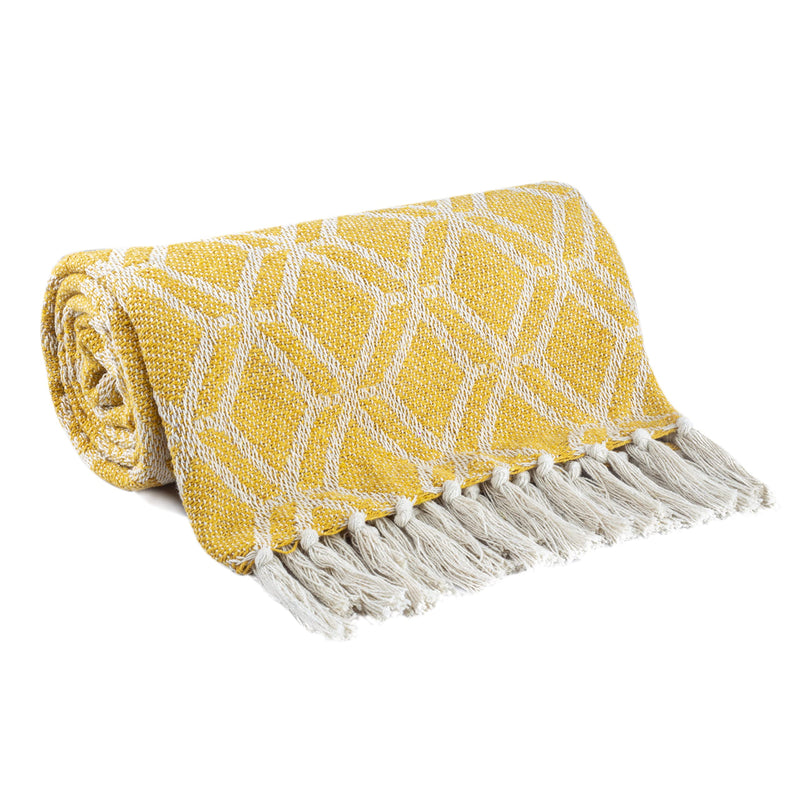 Cazimo Soft 100% Cotton Throw with Fringe Tassels for Bedroom/Living Room/Drawing Room || Summer Collection Throw Blanket for Sofa/Bed/Couch/Chair || 50 x 60 inches, Yellow