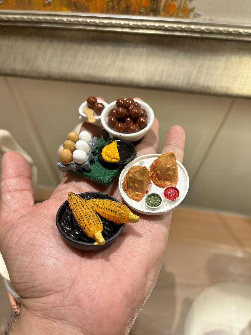 Bumbleberry Corn, Jamun, Samosa and Egg Tray Miniature 3D Food Fridge Magnet | Set of 4 | Kitchen Decor | Handmade in India | 3D Fridge Magnets | Best for Gifting