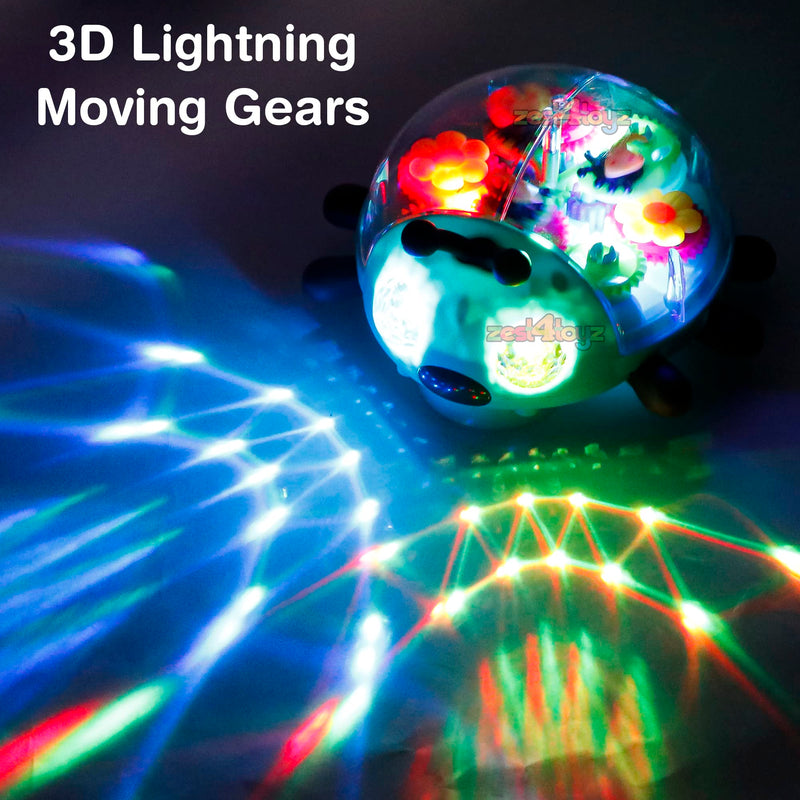 Zest 4 Toyz Musical Toys for Kids Gear Toys Transparent Ladybug Dancing Doll 360 Degree Rotating Light & Sound Toy with Bump and Go Action for 1 Year Old Baby Boys & Girls (Multicolor)