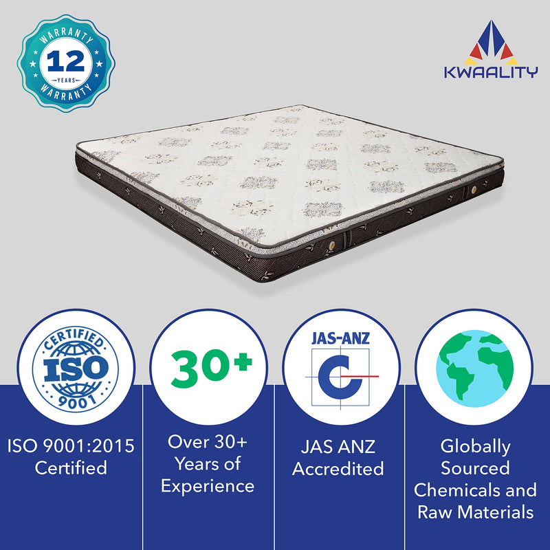 KWAALITY Duro Supreme Plus | High Resilience Foam (HR) & Orthopedic Rebonded Foam | Plush & Comfortable Euro Top Mattress (Ivory, 84X48X6)