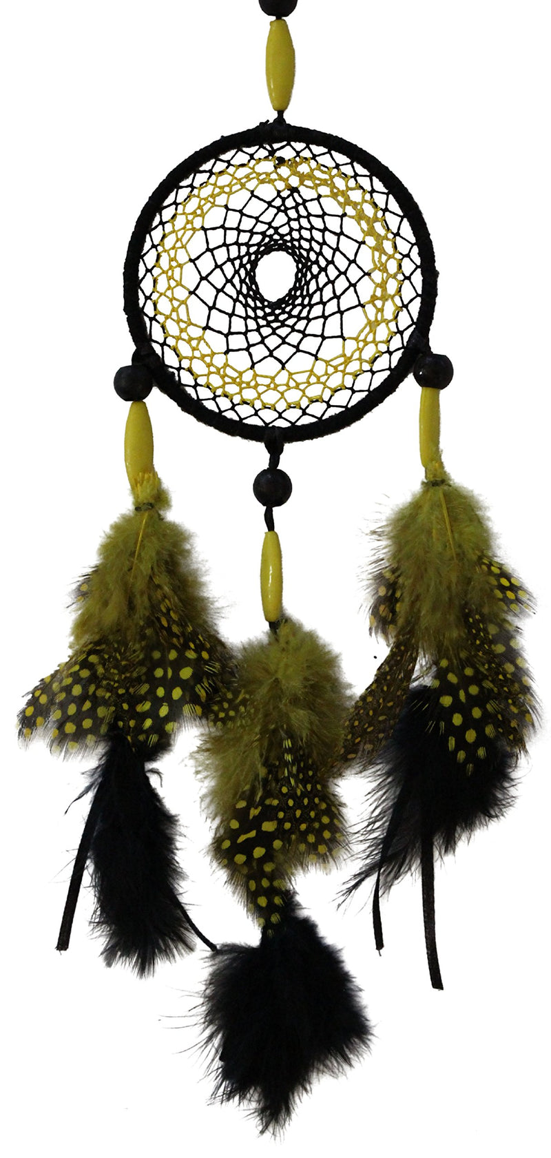 Daedal dream catchers - Dandelion Yellow Wool and Wool Blend Long Wooden Beaded Dream Catcher (Dimensions 36cm L X 12cm W X 1cm D) Hand Made Hand Crafted Home Décor Wall Hanging DDC123