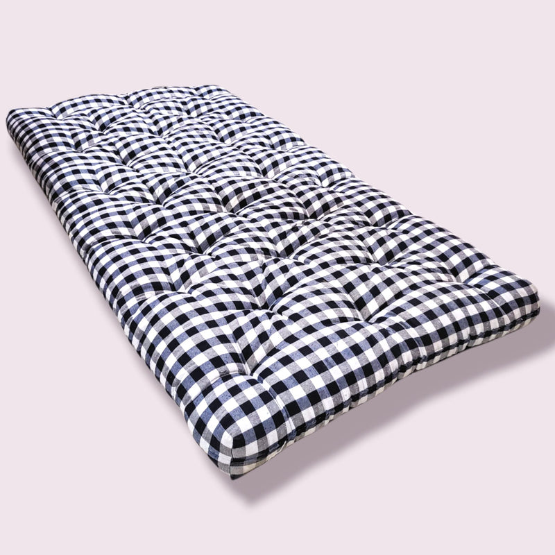 ATOOTFUSION Single Cotton Mattress - 5-Inch Thick, Medium Firm, Foldable & Reversible, Checkered White & Black, Star Gadda (72x36x5)