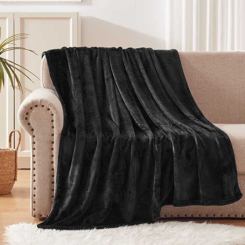 Black : Luxury Flannel Velvet Plush Throw Blanket – 50" x 60" (Black) by Exclusivo Mezcla