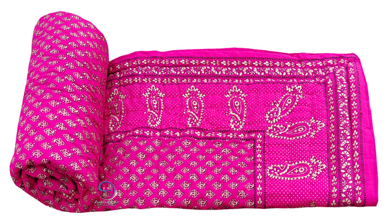 HASHIREX 300 TC TC Single Bed Jaipuri Razai Organic Pure Cotton Jaipuri rajai Ac Quilt for All Season Soft Light Weight Rajasthani Traditional Cotton Comforter 85 x 55 inch Pink, Pack of 2