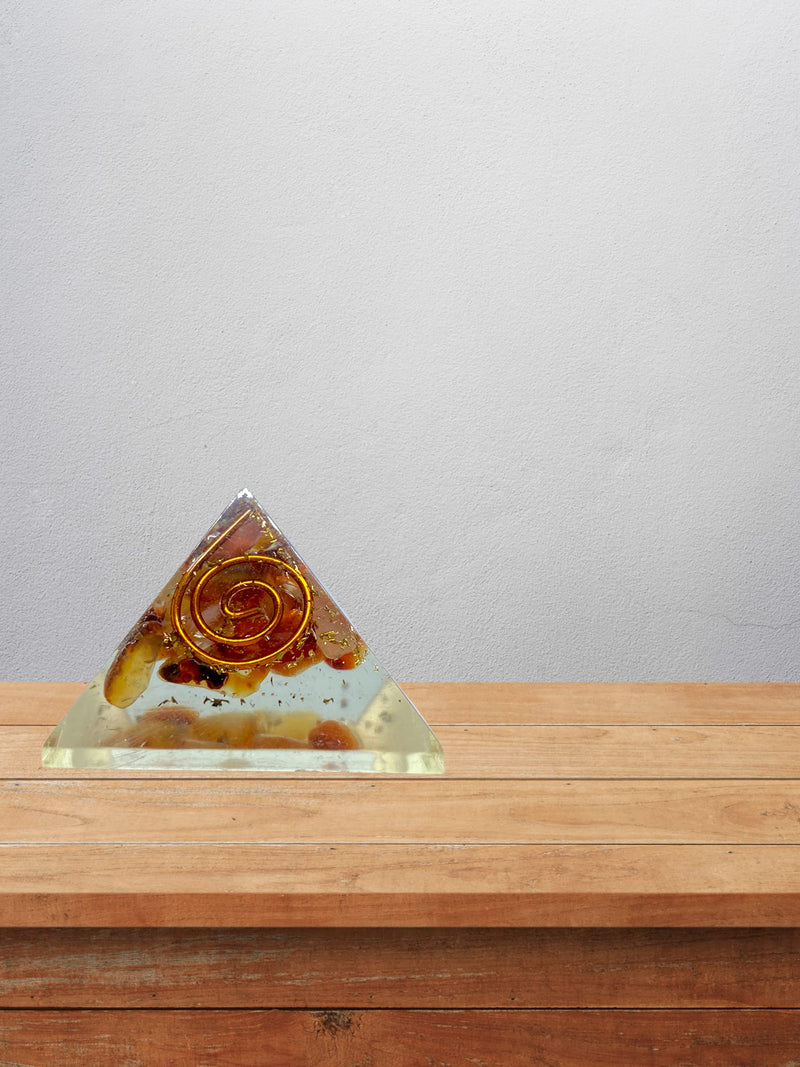 Spiritual Elementz Carnelian Orgone pyramid (1'Inch) Clear Crystal Gemstone Copper Metal (Stone of Anti-Depression).