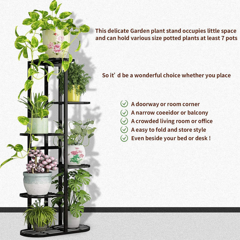 TRUST STORE® 6 TIER 7 POTTED IRON METAL PLANT STAND FOR OUTTDOOR, INDOOR BALCONY LIVING ROOM {WITHOUT POT} (7POT)… (White)