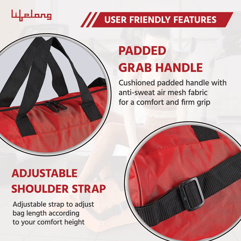 Lifelong LLGB01 Gym Bag|Unisex Gym Bags|Adjustable Shoulder Bag for Men|Duffle Gym Bags for Men|Carry Gym Accessories|Fitness Bag|Sports &Travel Bag|Gym kit Bag (Red, 6 Months Warranty)