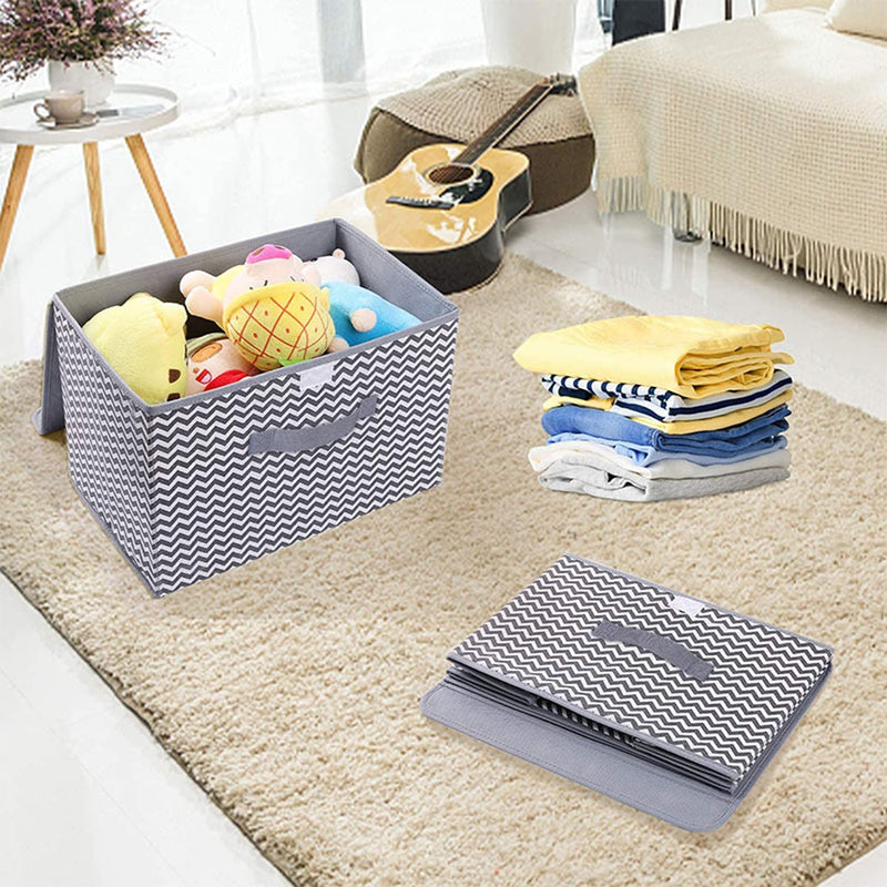 House of Quirk 3 Pack Foldable Storage Bin with Lid and Handle, Versatile Storage Baskets Boxes for Toys, Clothes, Papers, Books, Makeups (Wave, Grey)