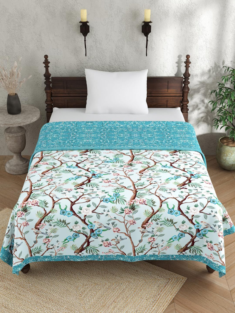 EVER HOME Digital Print Reversible AC Dohar Single Bed Cotton for Summer 120 GSM, Mild Winter Blanket, Blue Floral 59 x 88 inches