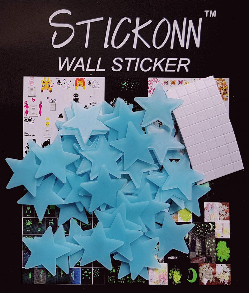 Stickonn Plastic Romance Wall Ceiling Sticker (Blue), Pack of 50 Pics Glowing Star