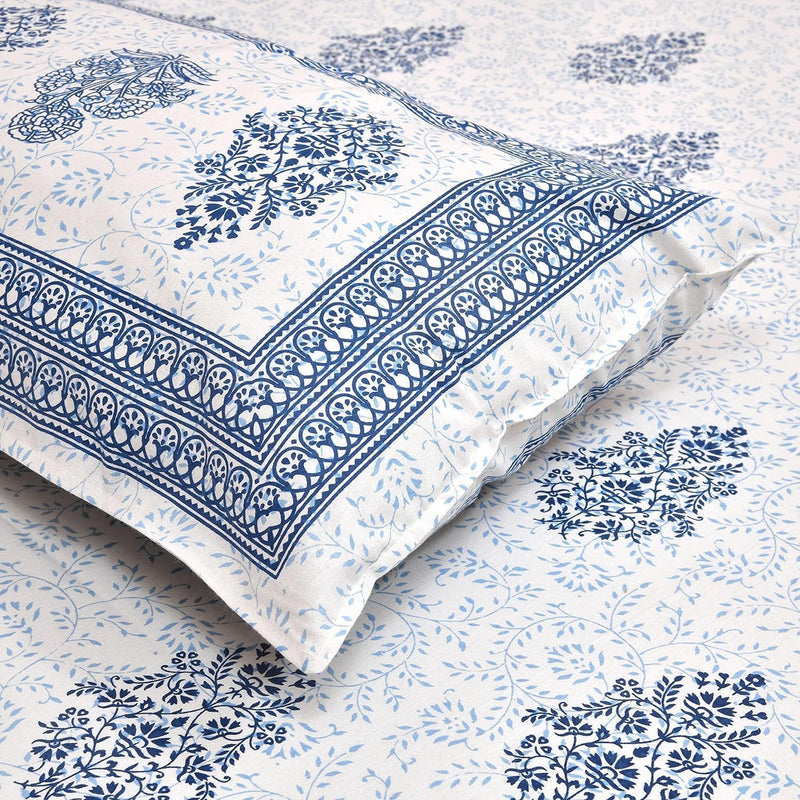 CottoNaps 100% Cotton Double King Size Bedsheet, 210TC, Hand Block Print, Block Printed Bedsheets Traditional Jaipuri Bedsheets,King Bed Bedsheet, Rajasthani Jodhpuri Bed Sheet 90x108 Blue Pack of 1