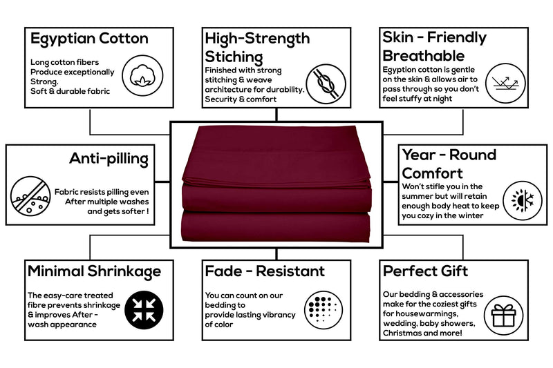 Trend Bedding Mart 1PC Solid Flat Sheet Smooth Touch Hotel Quality 100% Egyptian Cotton Perfectly Fit for Oversize and Extra Height Bed Solid 600 Thread Count (California King, Burgundy)