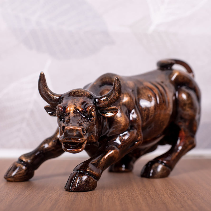 Aapki Marzi Wall Street Bull Replica - Resin Showpiece for Home Decor, 9 Inches, 0.8 Kg (Rustic Copper)