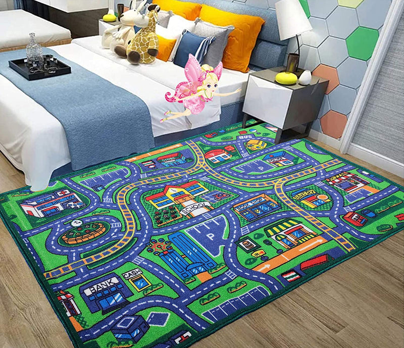 Status Contract Kids Nylon Play Crawl Floor Anti Skid Rug, Children's Educational, Map, Road Traffic System, Activity for Playing with Toy, Car, Trucks (3 X 5 Feet, Multicolour), Large Rectangle