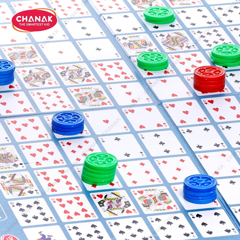 Chanak Make A Sequent Board Game, Sequence Board Game, Strategy & Logic Challenging Game with Foldable Board, Plastic Chips & Cards, for Kids Above 7 Years (BIS Approved).