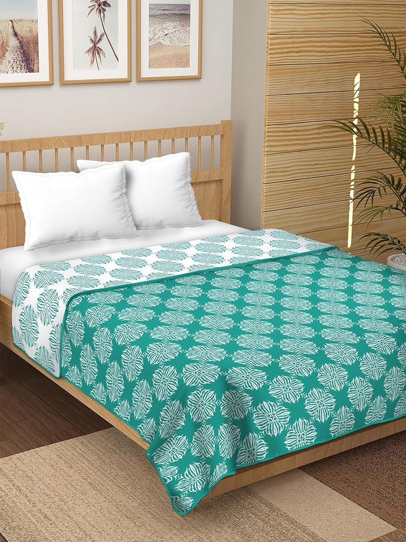 Anadhika 100% Cotton Reversible Dohar Double Bed AC Blanket for Winter Summer Travelling Light Weight Soft Blanket (90"x100", Sea Green)