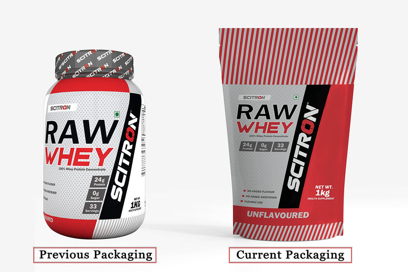 Scitron Raw Whey (100% Whey Protein Concentrate, 24g Protein, 0g Sugar, 33 Servings, Essential & Non-Essential Amino Acids, No Added Flavour & Sweetener) - 1 kg