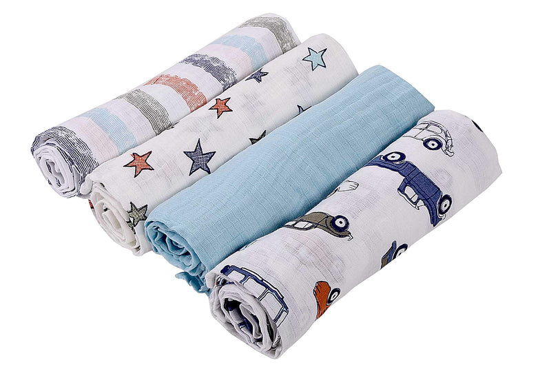 MOM'S HOME Organic Cotton Baby Bedding Gift Combo - 0-3 Year-110x120 AC Quilt & Pack of 4 - Muslin - Blue