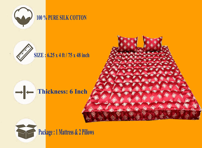 Flamo Mattress Organic Kapok Silk Cotton Ilavam Panju Double Cot Mattress (6.25 x 4 ft / 75 x 48 x 6 inch),Multicolour.