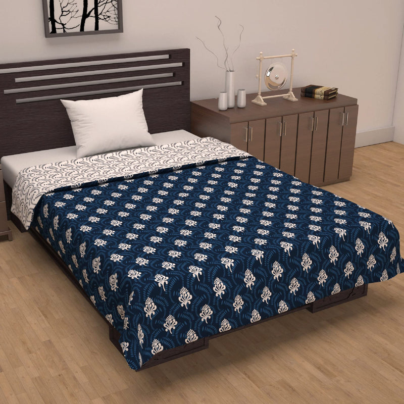 Divine Casa Microfiber 120 GSM Reversible Lightweight Printed Single Bed AC Dohar Blanket (Abstract, Navy Blue and White, Size,140 x 210 cm or 55 x 83 inch)