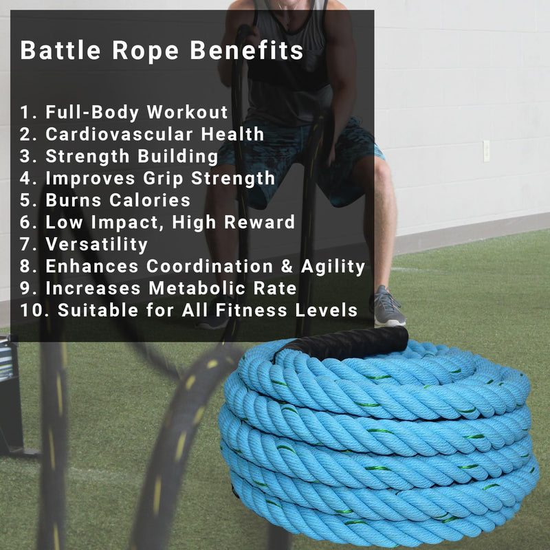 Fit Fusion Ultimate Fitness Strength Training Battle Rope for Gym, Home, Heavy Battle Rope, 1.5 Inches Diameter(Blue, 30FT)