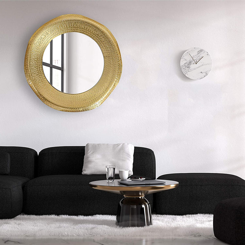 Craft Brio -A TRENDY HANDICRAFTS 20 Inches Gold Organic Hammered Metal Round Shape Wall Decor and Dinning Room Glass Mirror- Gold